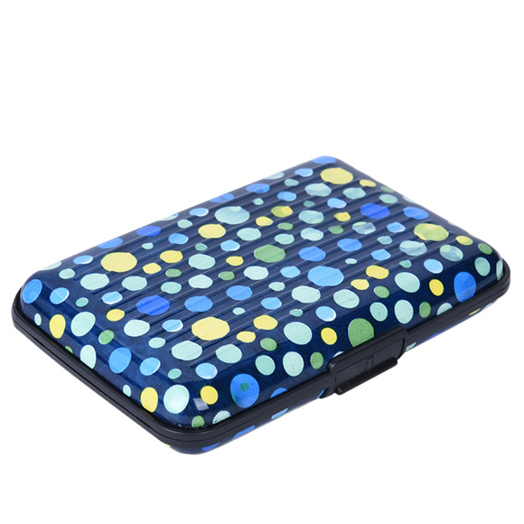 Boutique Accessories - Polka Dot Blue Yellow Wallet Card Holder Stripe Protection Aluminum RFID Block